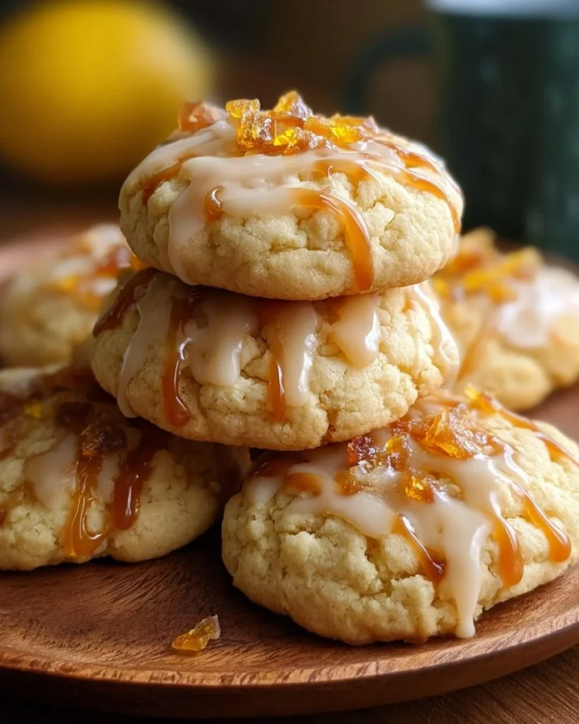 Delicious Caramel Cheesecake Cookies topped with caramel drizzle.