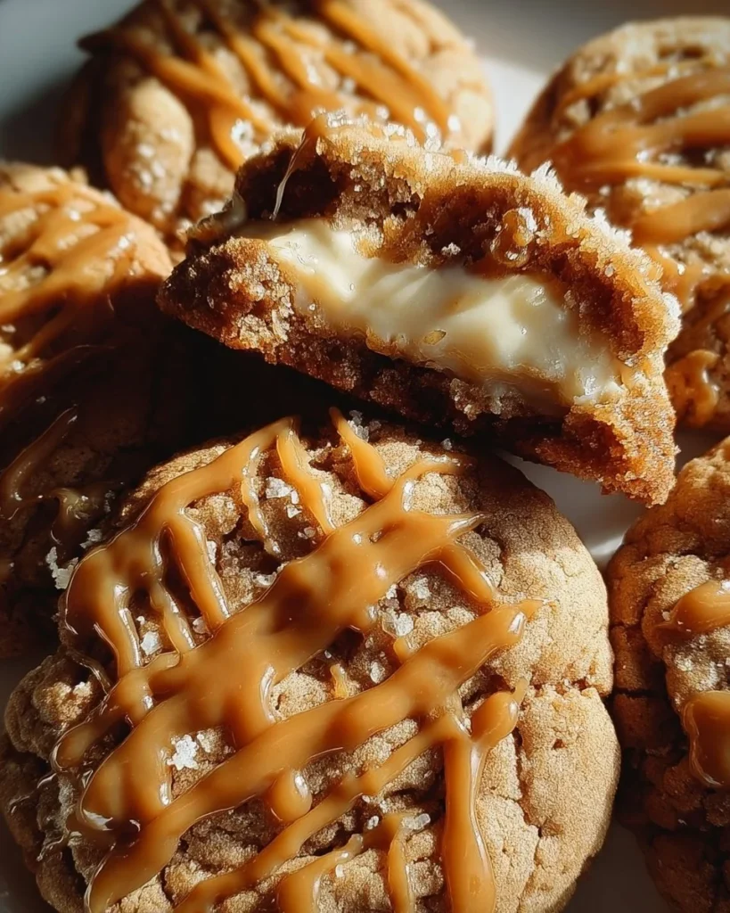 Delicious caramel cheesecake cookies with a creamy and rich texture.