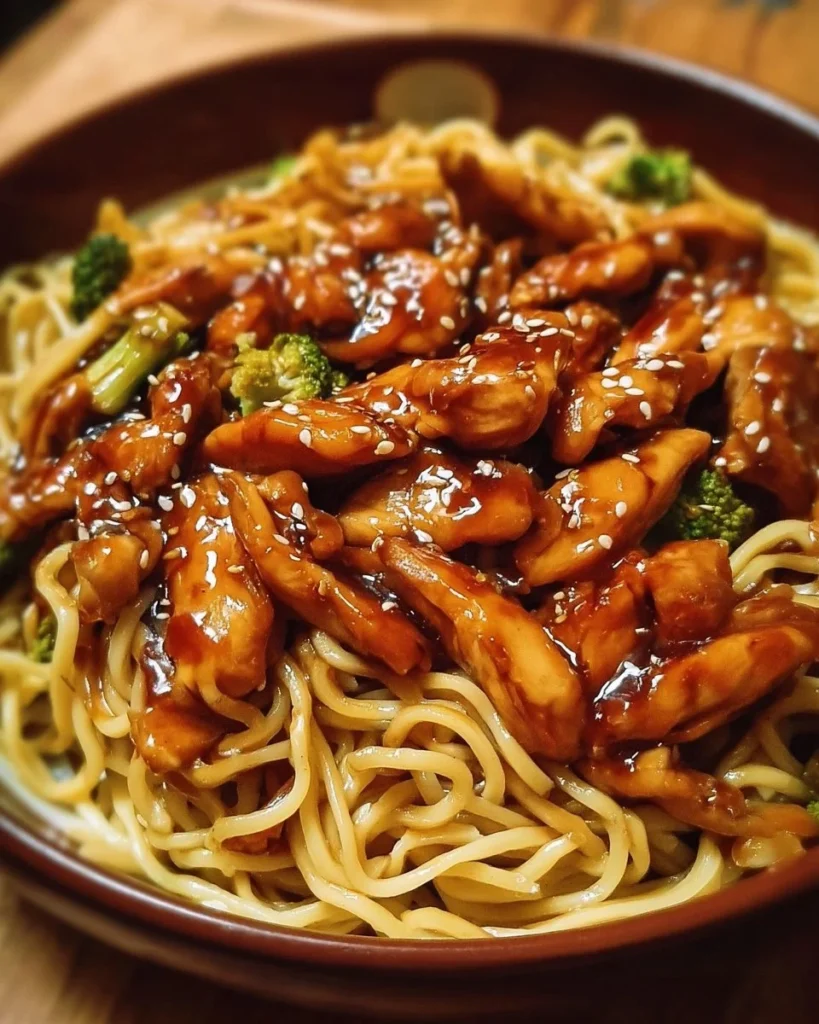 Chicken Teriyaki Noodles with veggies and teriyaki sauce