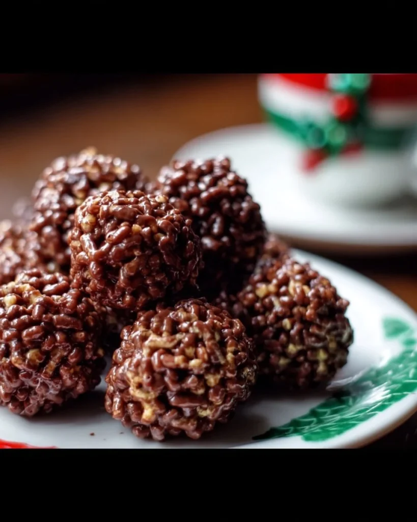 Delicious Chocolate Rice Krispie Balls displayed on a plate