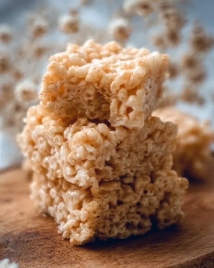Churro Rice Krispie Treats topped with cinnamon sugar and melted chocolate