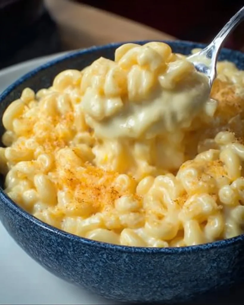Bowl of classic homemade macaroni and cheese topped with breadcrumbs