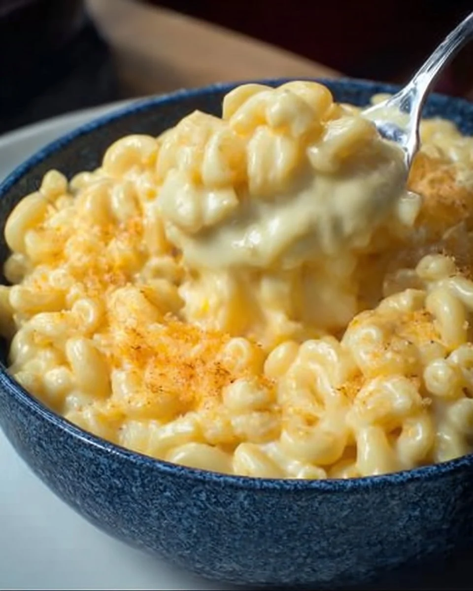 Bowl of classic homemade macaroni and cheese topped with breadcrumbs