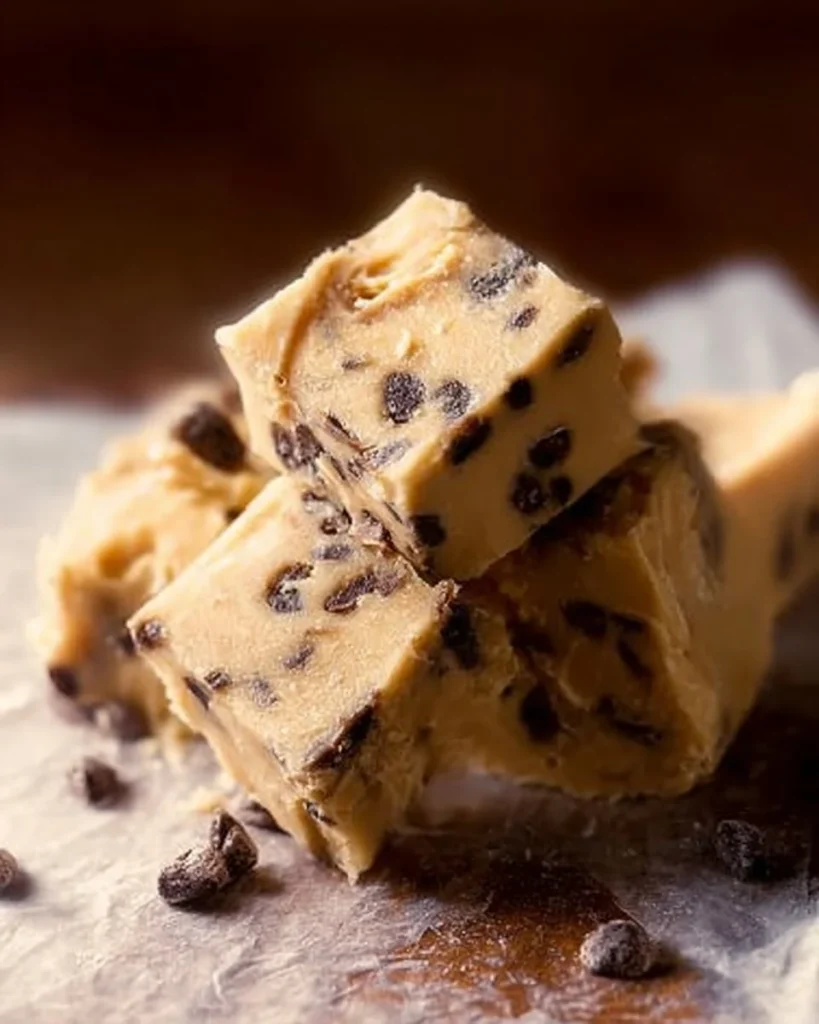 Delicious cookie dough fudge dessert slice on a plate