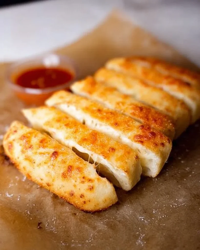 Homemade Copy Cat Little Caesars Crazy Bread served with marinara sauce