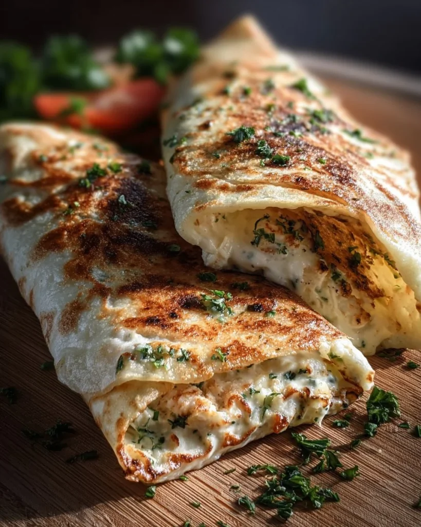 Healthy cottage cheese wraps filled with fresh vegetables and herbs.