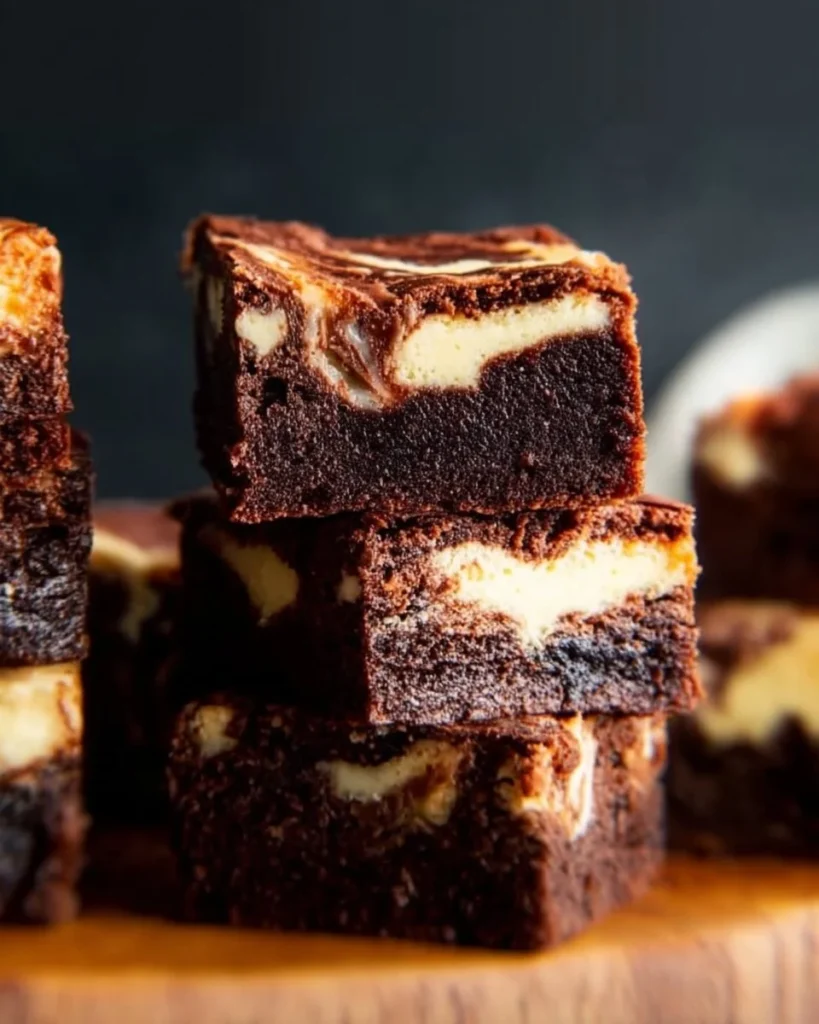 Delicious cream cheese brownies with creamy swirls on top