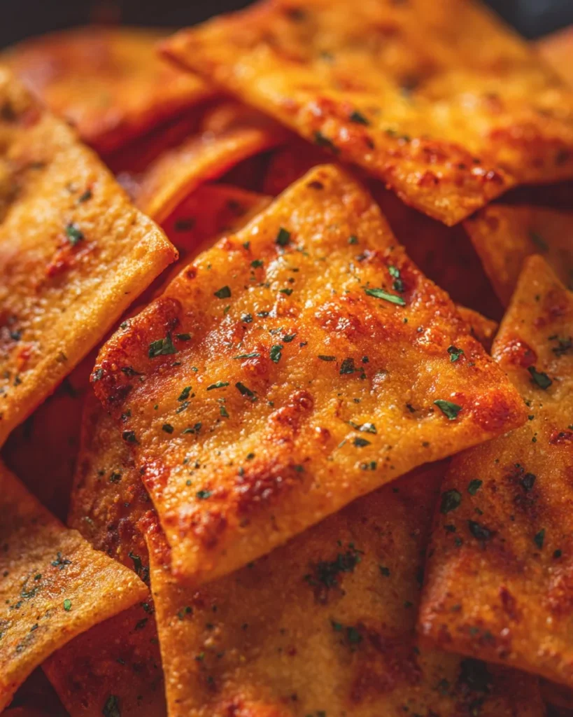 Crispy pizza chips served in a bowl, showcasing their crunchy texture and savory toppings.
