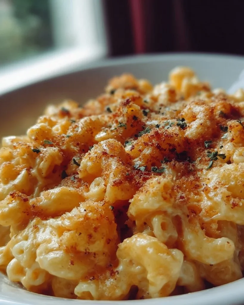 Crockpot macaroni and cheese served in a bowl, creamy and delicious.