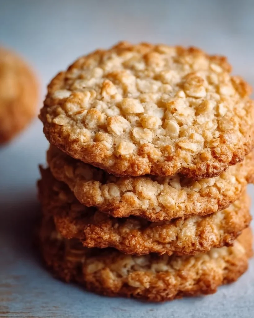 Freshly baked honey oatmeal cookies on a rustic wooden table
