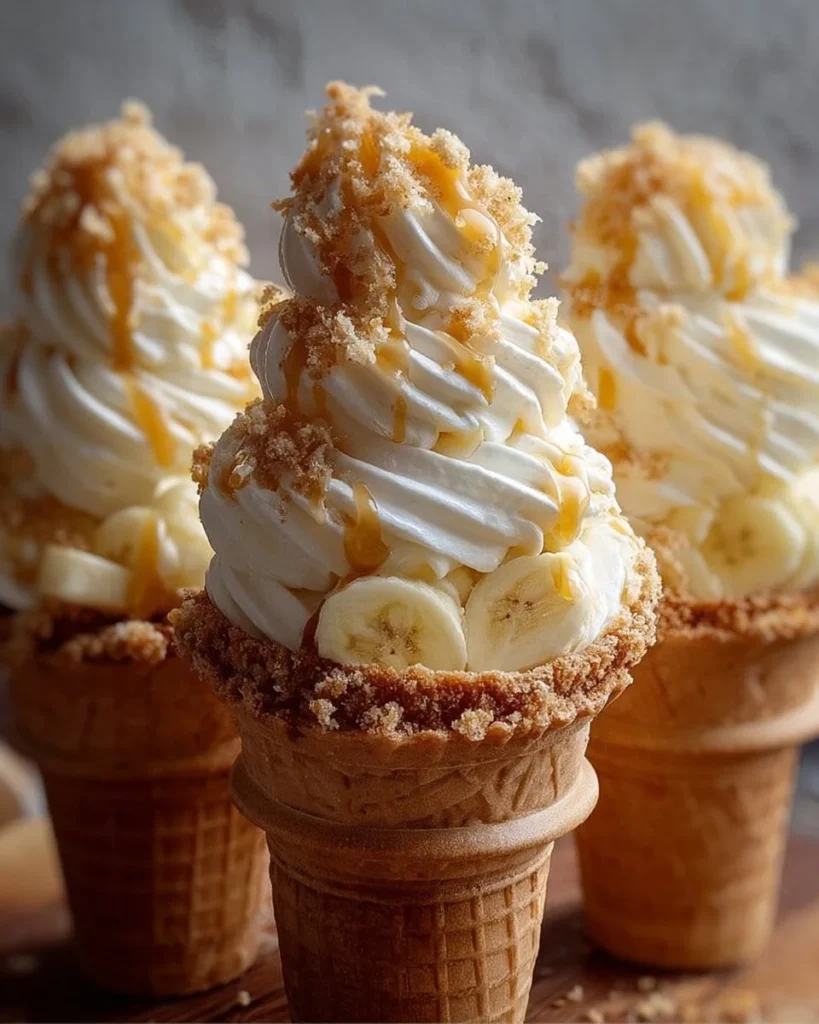 Delicious banana pudding cheesecake cones for a summer dessert