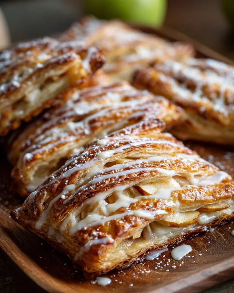 Freshly baked easy apple Danish pastry with apple filling