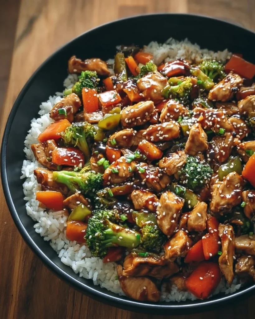 Easy chicken teriyaki stir fry with colorful vegetables