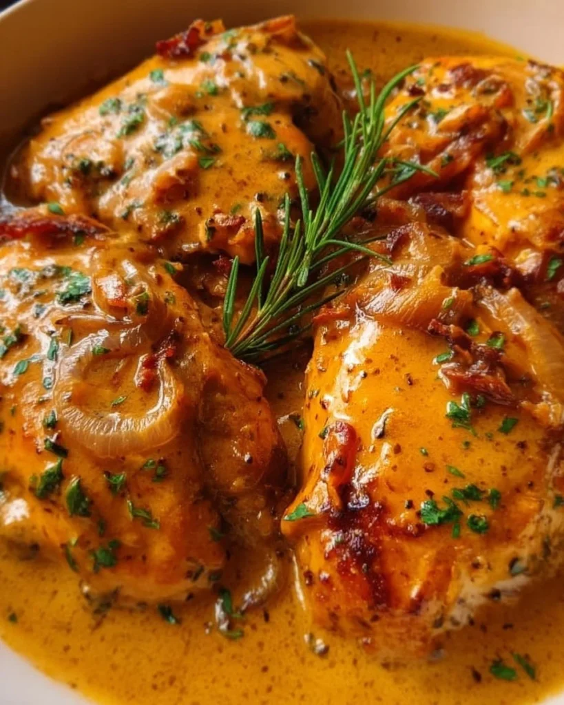 Delicious easy smothered chicken dish served on a plate