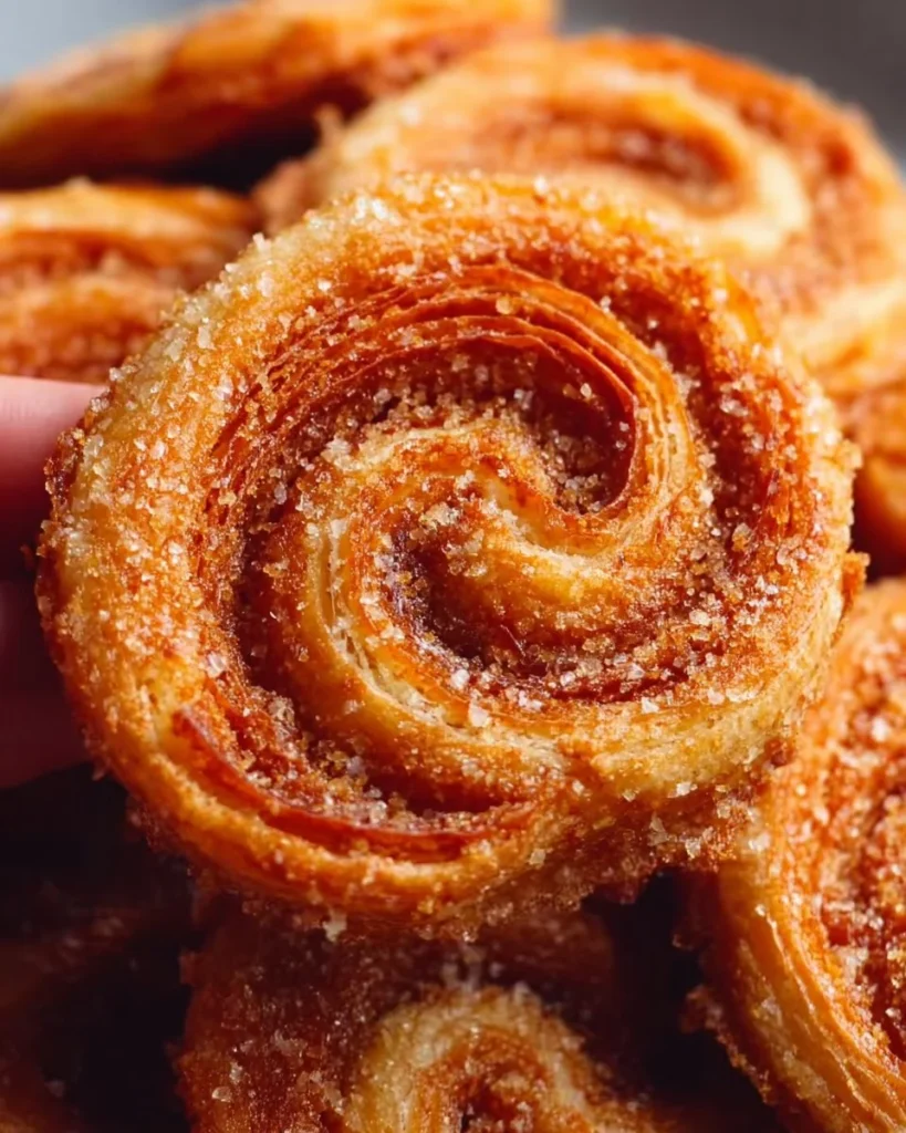 French Palmier Cookies arranged on a plate, showcasing their crispy, buttery texture.