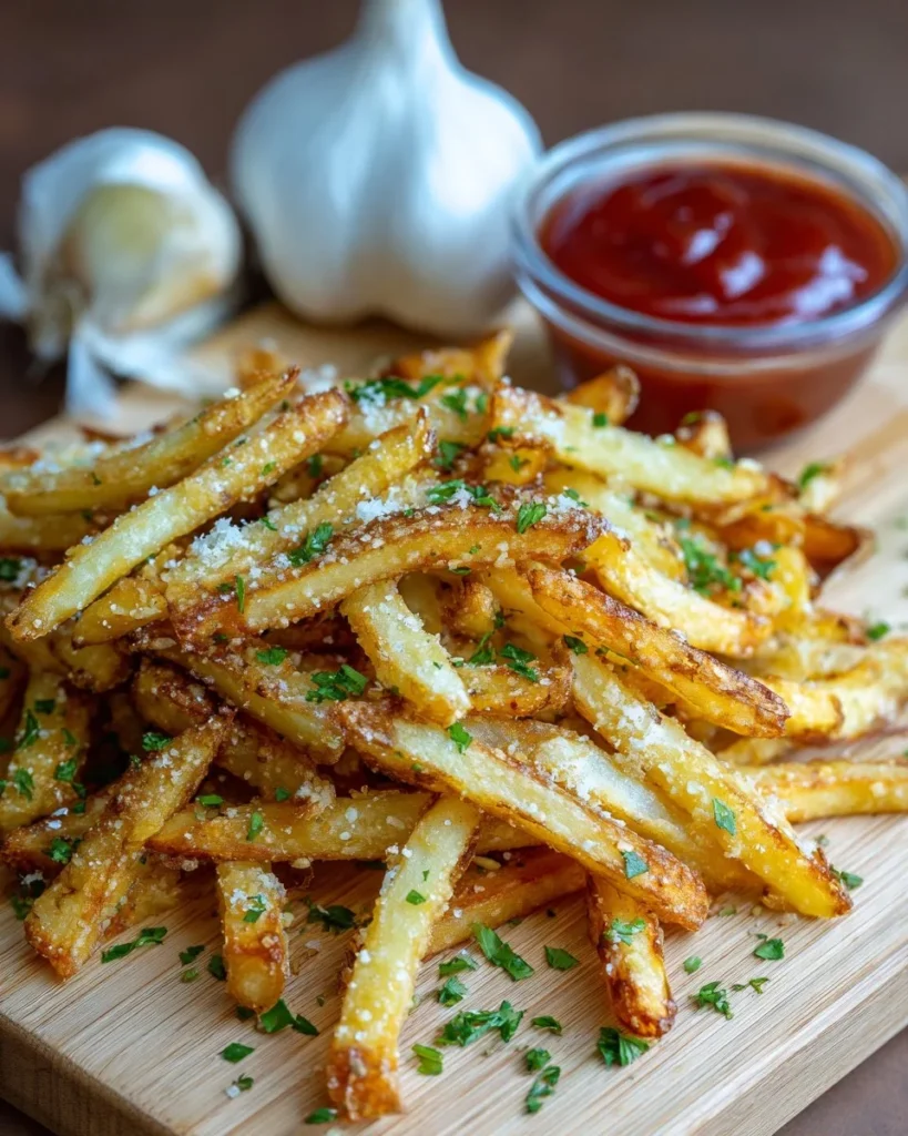 Crispy Garlic Parmesan French Fries cooked in an air fryer