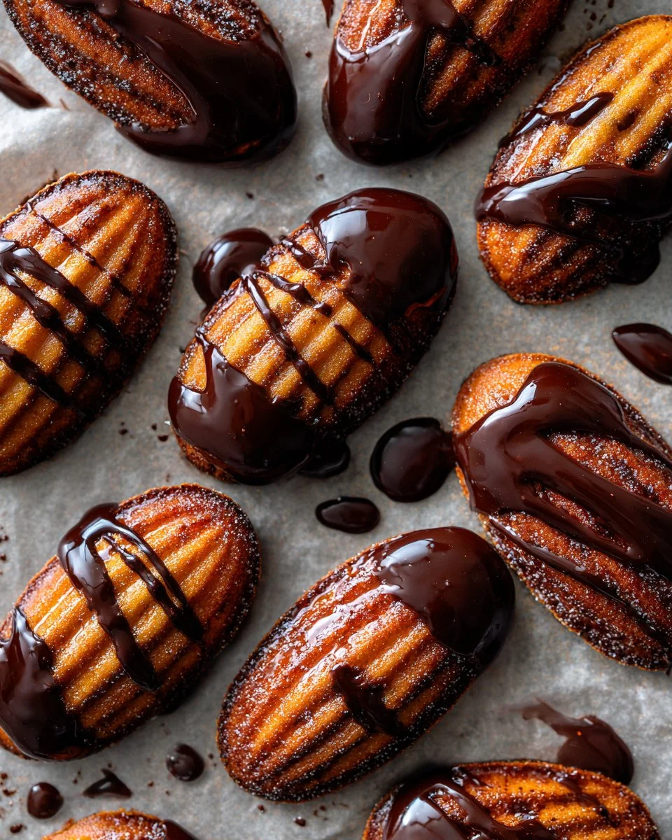 Glazed Chocolate Orange Marbled Madeleines