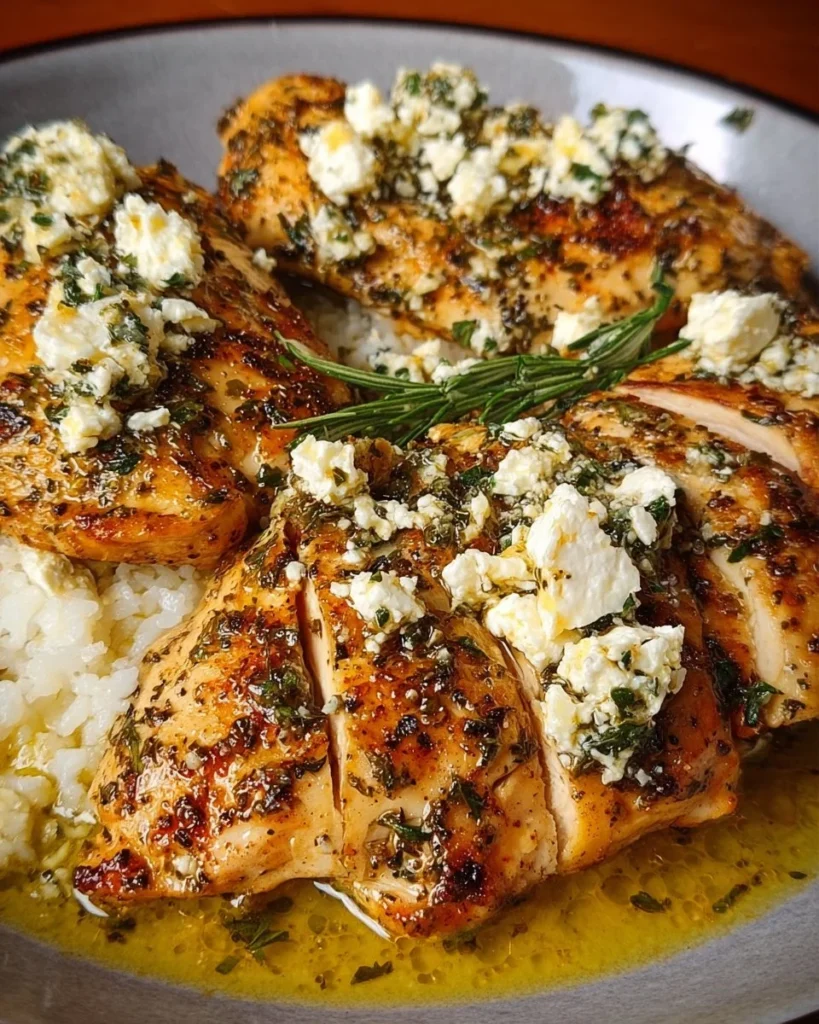 Delicious Greek Chicken with Lemon and Feta served on a plate