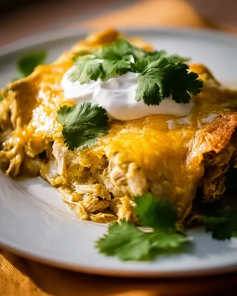 Green Chile Chicken Tamale Casserole with vibrant colors and toppings