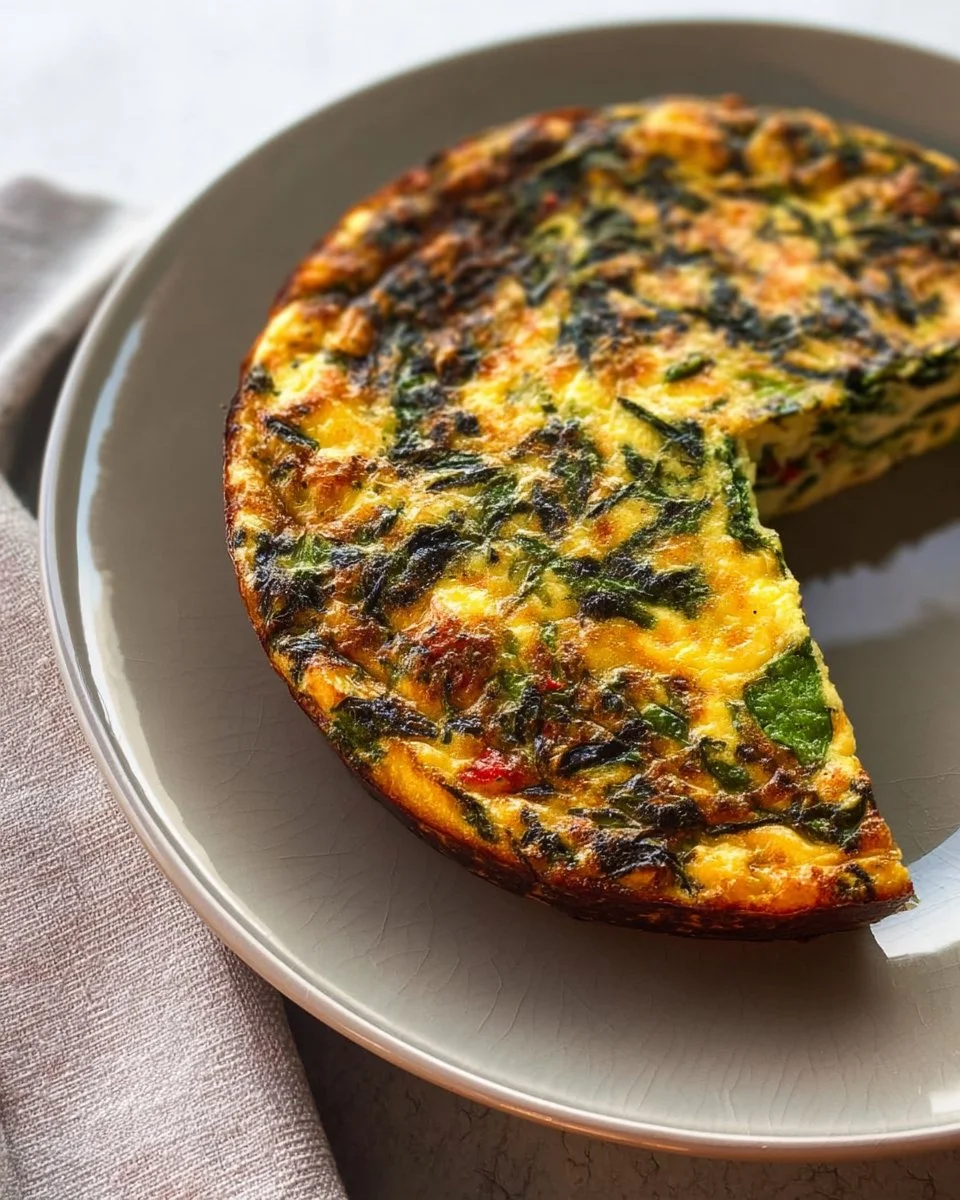 Healthy crustless spinach quiche made with fresh ingredients
