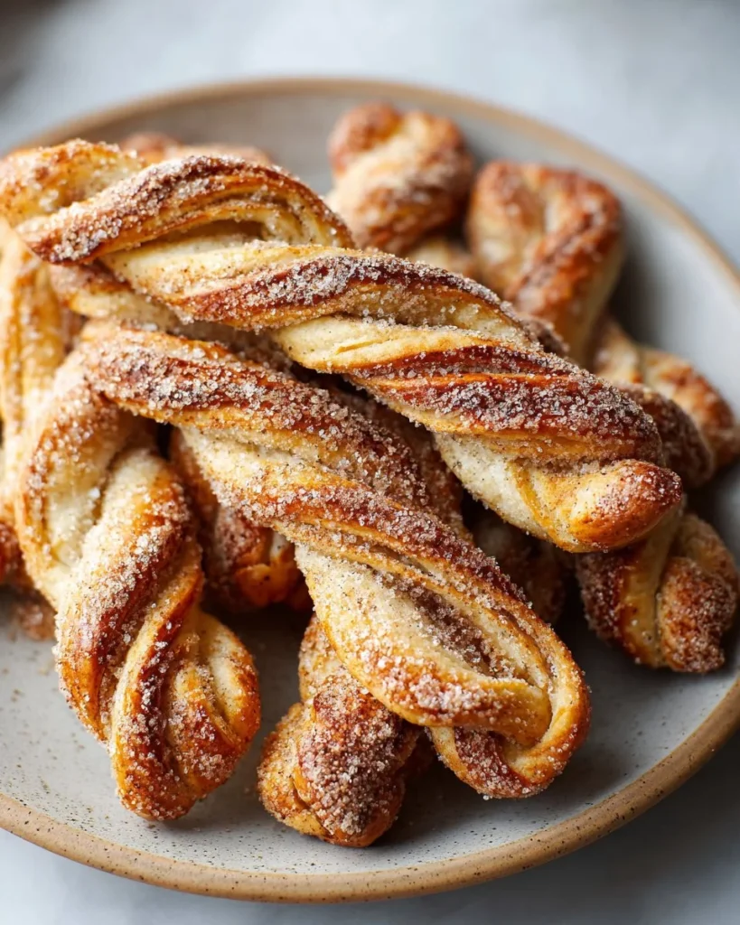 Homemade cinnamon pretzel twists topped with a sweet cinnamon sugar coating.
