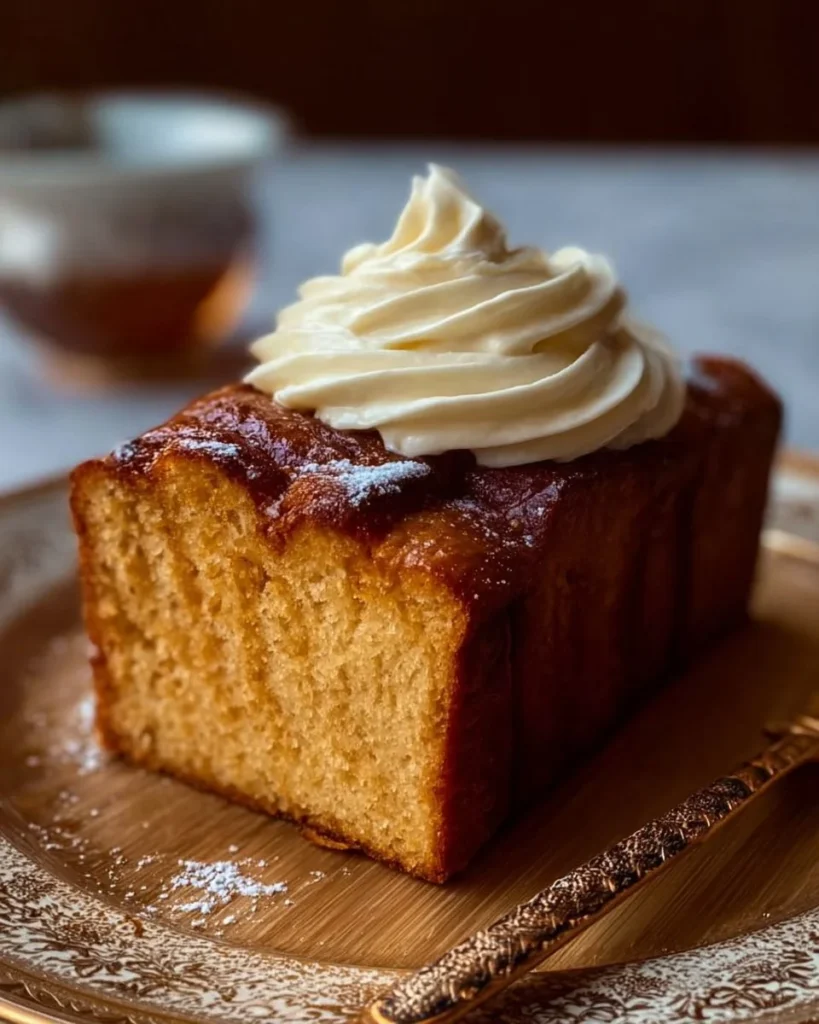 Honey Babka with creamy frosting on a white plate, showcasing its delicious swirls and texture.
