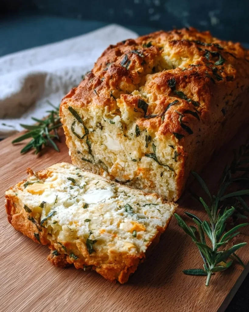 Freshly baked Herb & Cheese Quick Bread with herbs and melted cheese