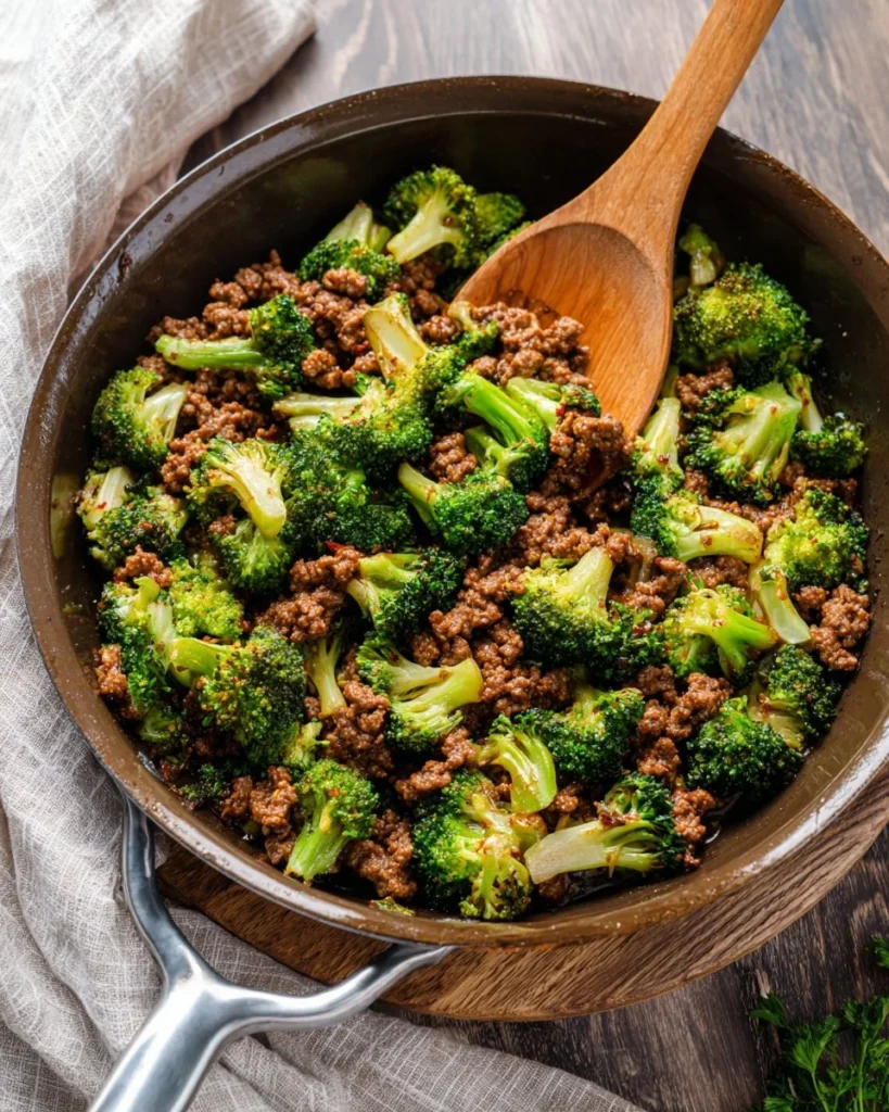 Keto Ground Beef Broccoli Skillet recipe showcasing a delicious low-carb meal.