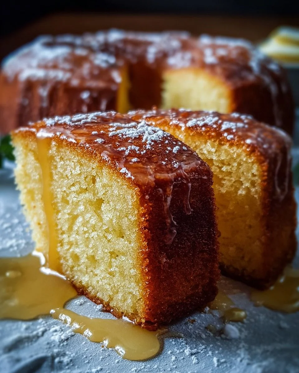 Melt-in-your-mouth rich butter cake on a decorative plate