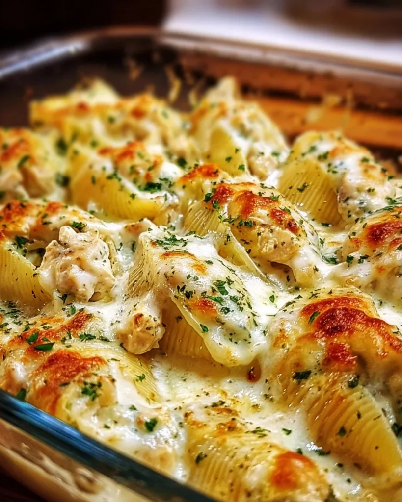 Delicious Million Dollar Chicken Alfredo Stuffed Shells on a plate ready to serve