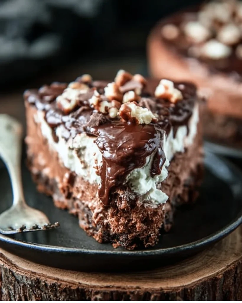 No bake Mississippi Mud Pie cheesecake with chocolate and graham cracker crust