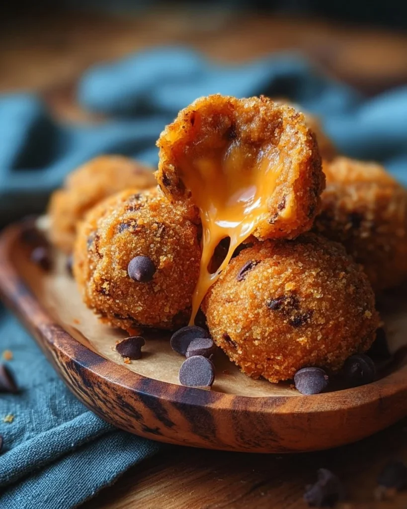 Peanut Butter Chocolate Chip Bites on a wooden table