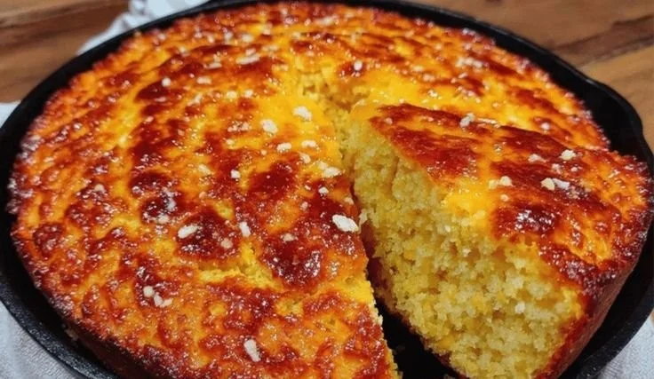 Slice of perfect cornbread served warm with butter
