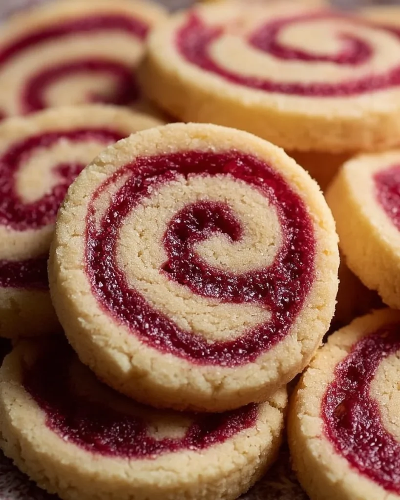 Raspberry Swirl Shortbread Cookies on a decorative plate