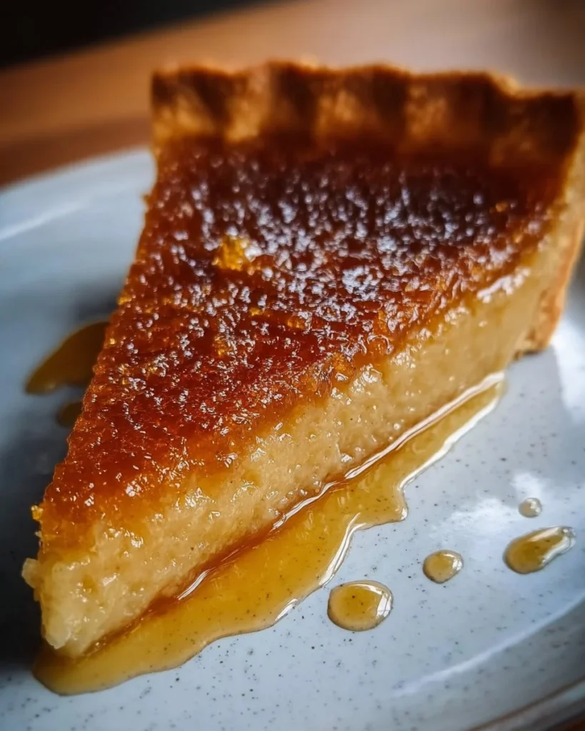 Delicious slice of salted honey pie topped with a sprinkle of sea salt