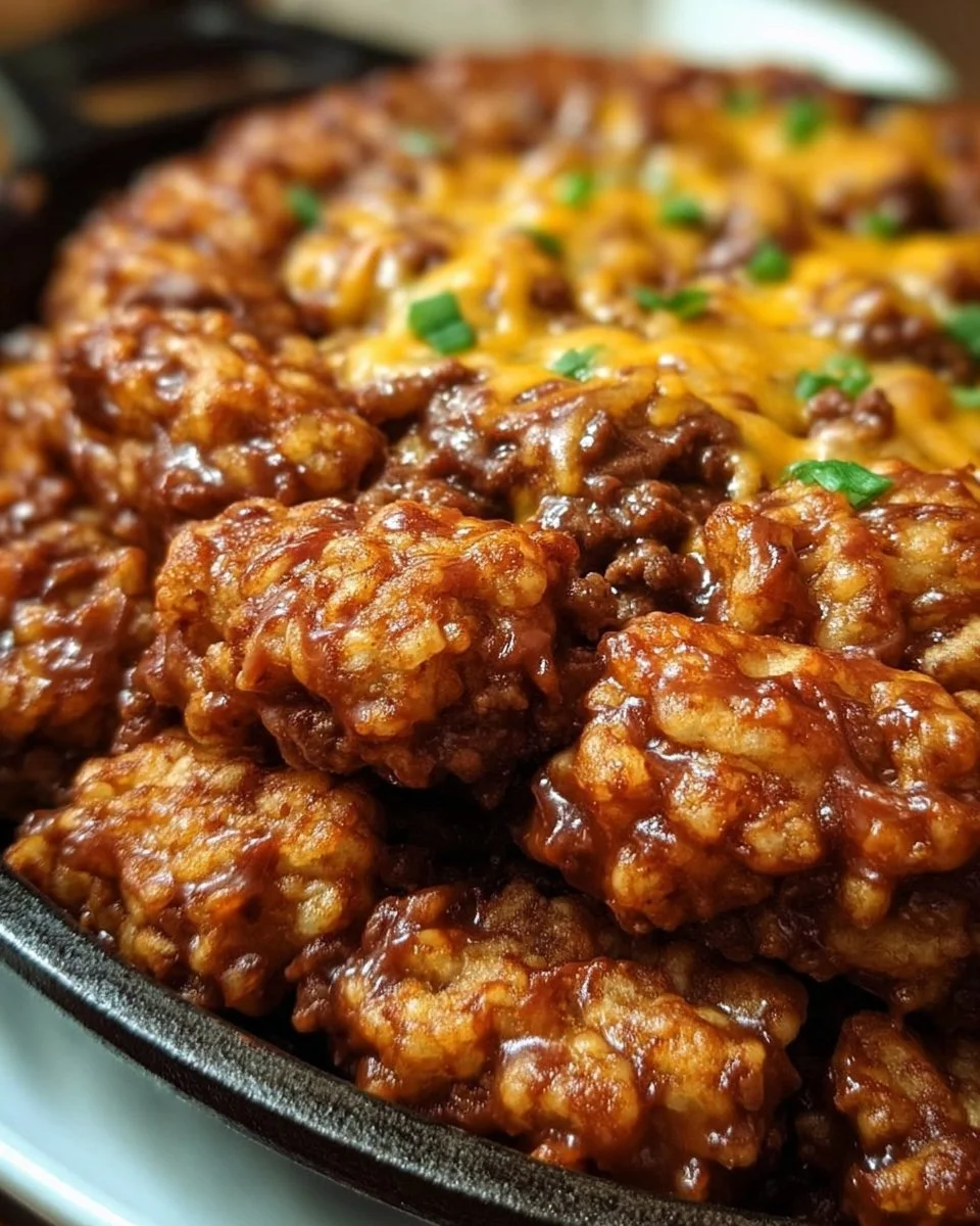 Delicious Sloppy Joe Tater Tot Casserole served in a baking dish