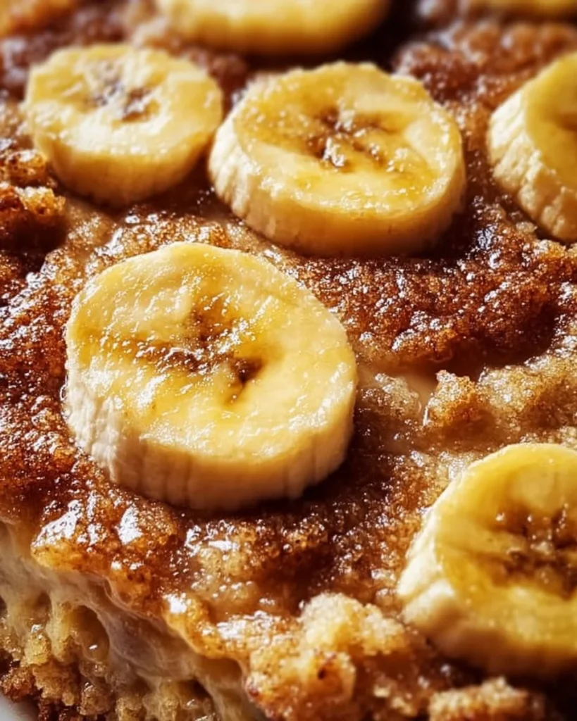 Delicious Southern banana cobbler with buttery crumble topping served in a dish.