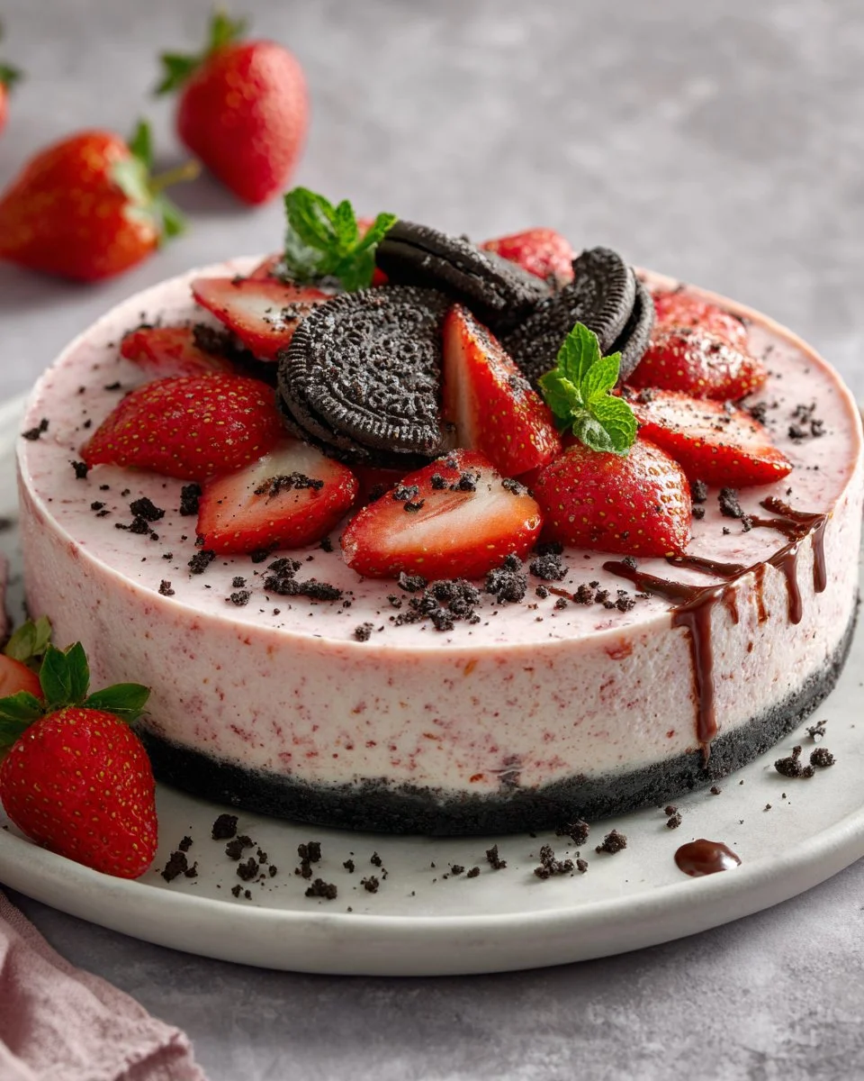Strawberry Cheesecake with an Oreo Cookie Crust