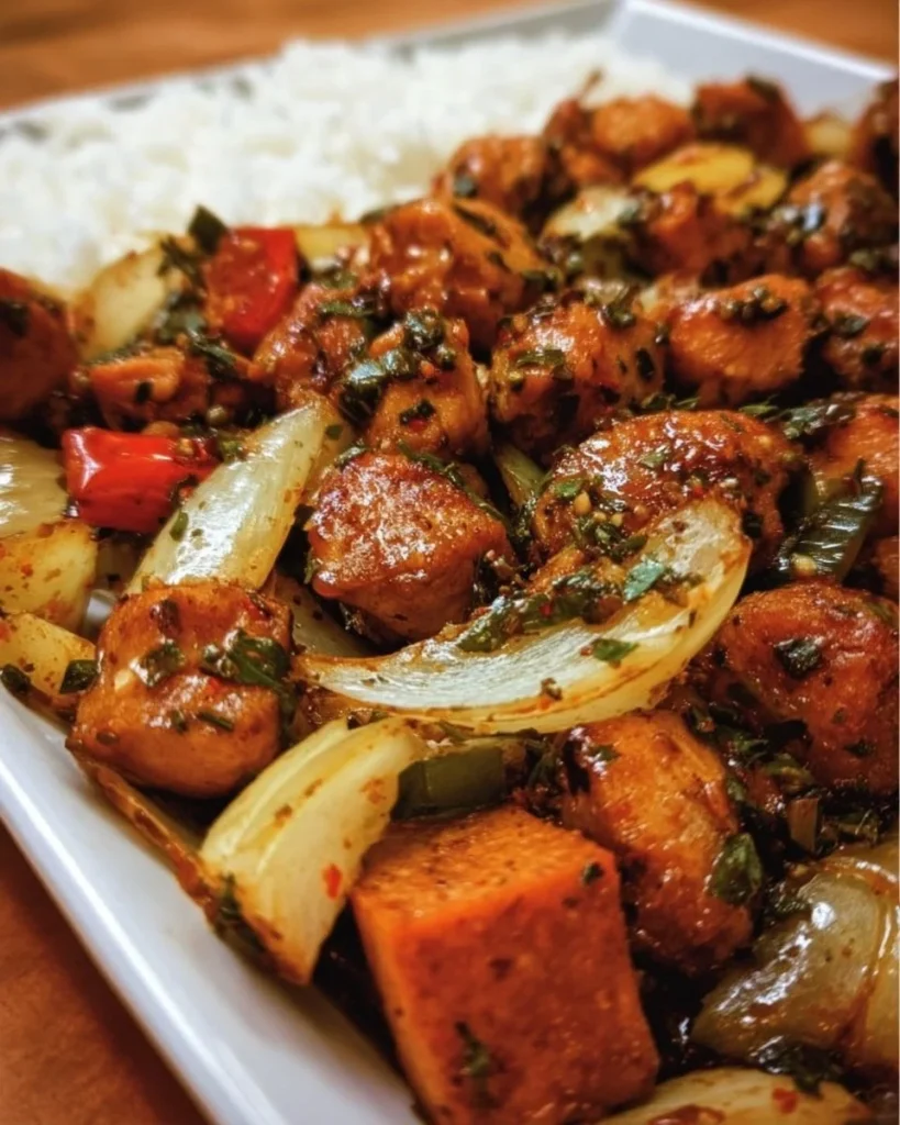 Delicious Sweet & Spicy Thai Chicken dish ready to serve