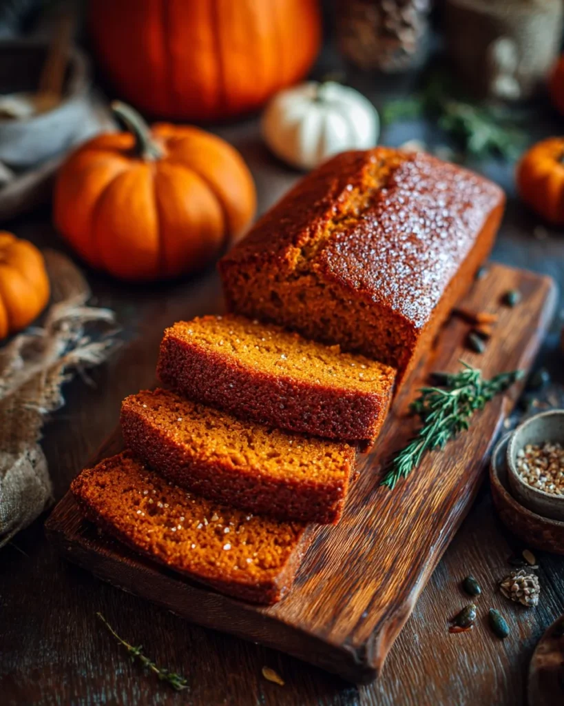 Freshly baked tender pumpkin bread with spices and seasonal toppings