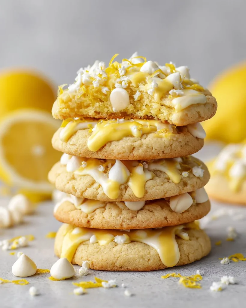 Delicious white chocolate lemon pudding cookies on a plate