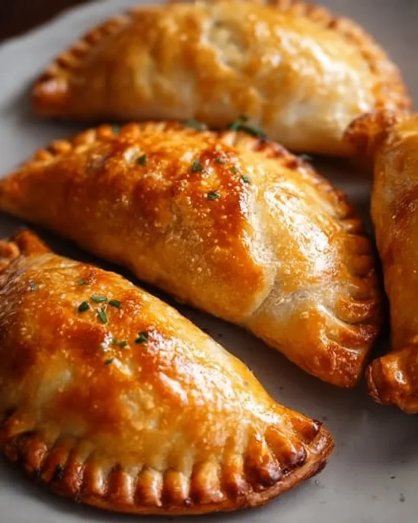 Delicious Argentinian flaky empanadas on a rustic wooden table.