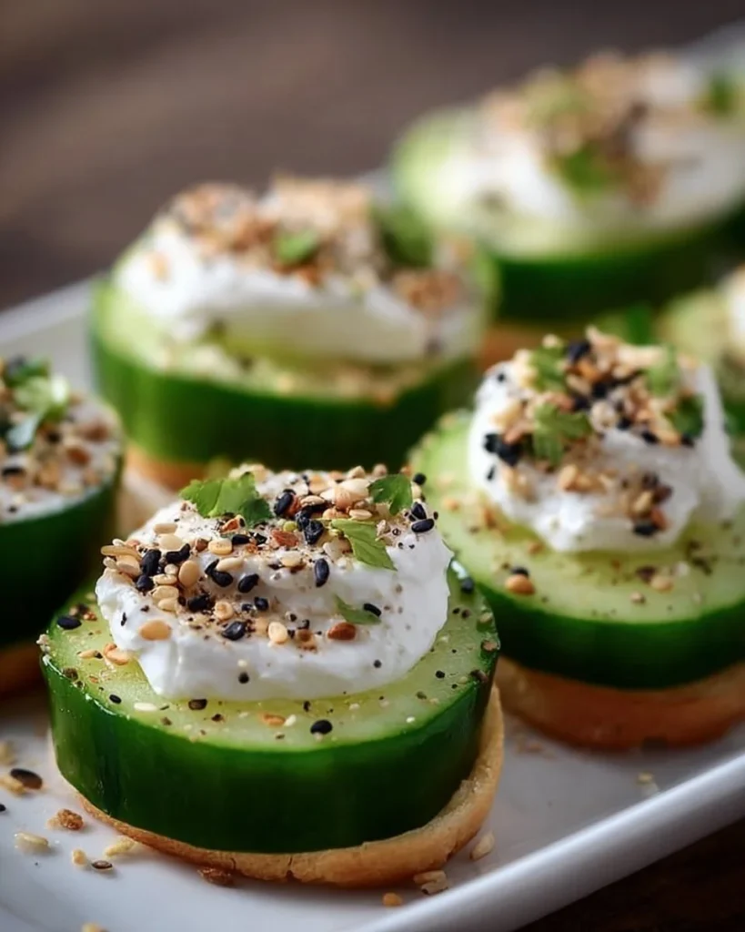 Delicious bagel cucumber bites topped with fresh ingredients
