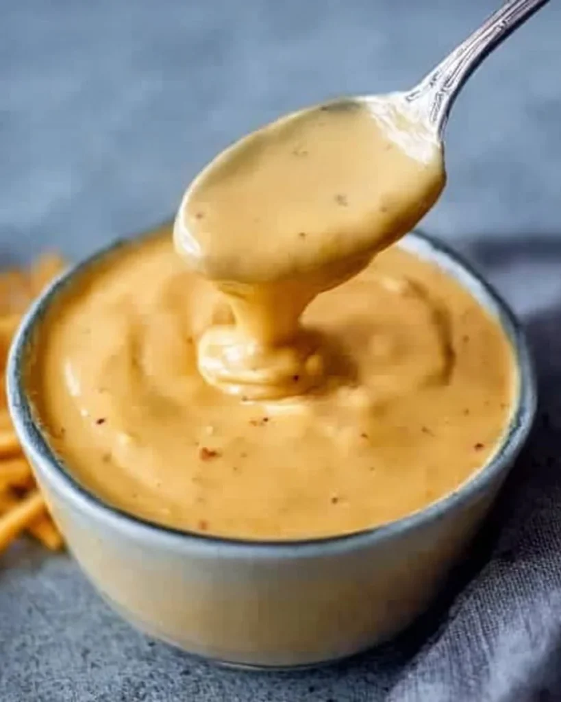 Delicious homemade cheese sauce served with nachos and vegetables