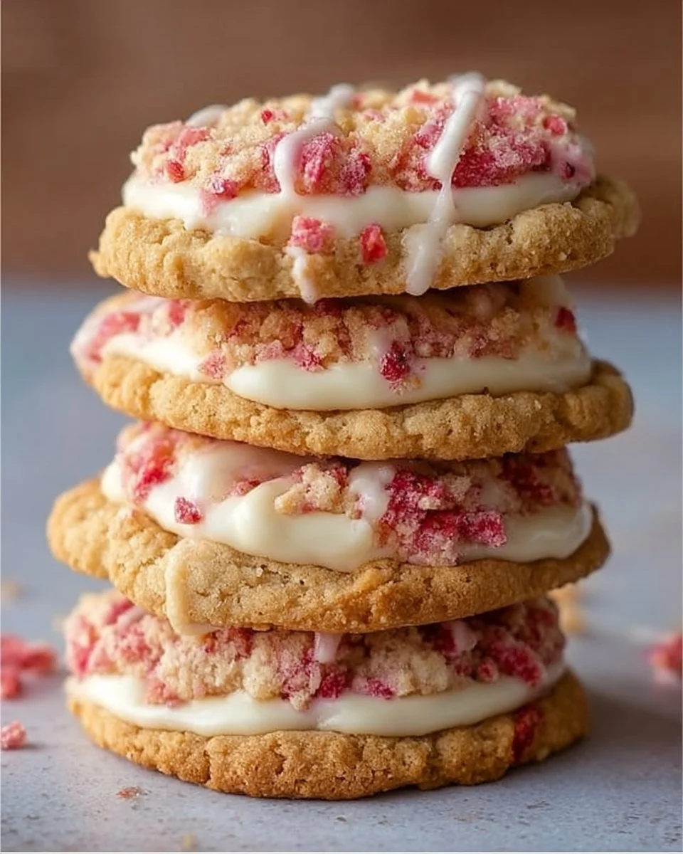 Cheesecake Stuffed Cookies with Strawberry Crunch Twist