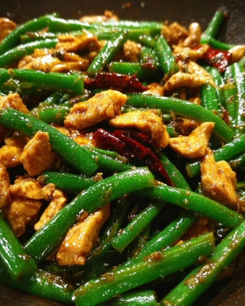 Plate of Chicken and Green Bean Stir-Fry with vibrant vegetables
