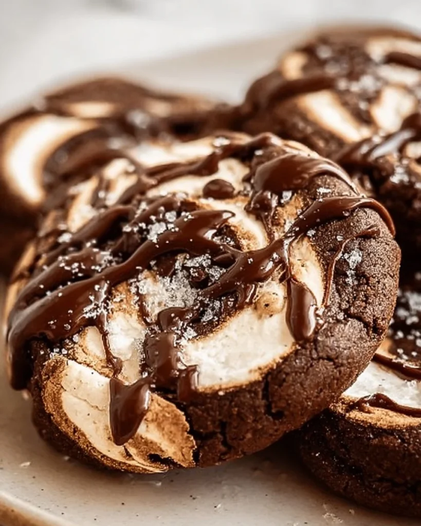 Delicious Chocolate Marshmallow Swirl Cookies with melted marshmallows