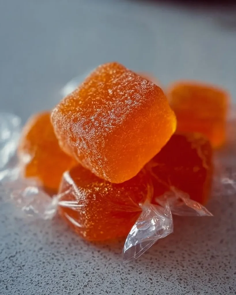 Delicious homemade orange candy on a white plate.