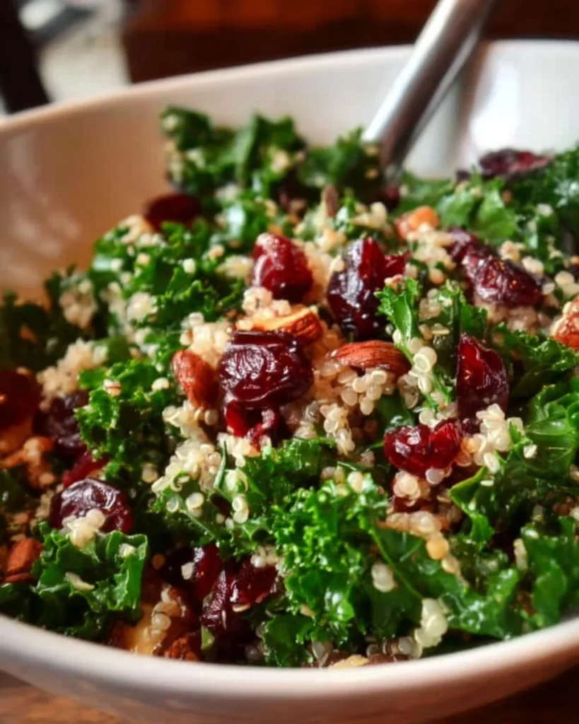 Cranberry Kale Quinoa Salad with vibrant colors and healthy ingredients