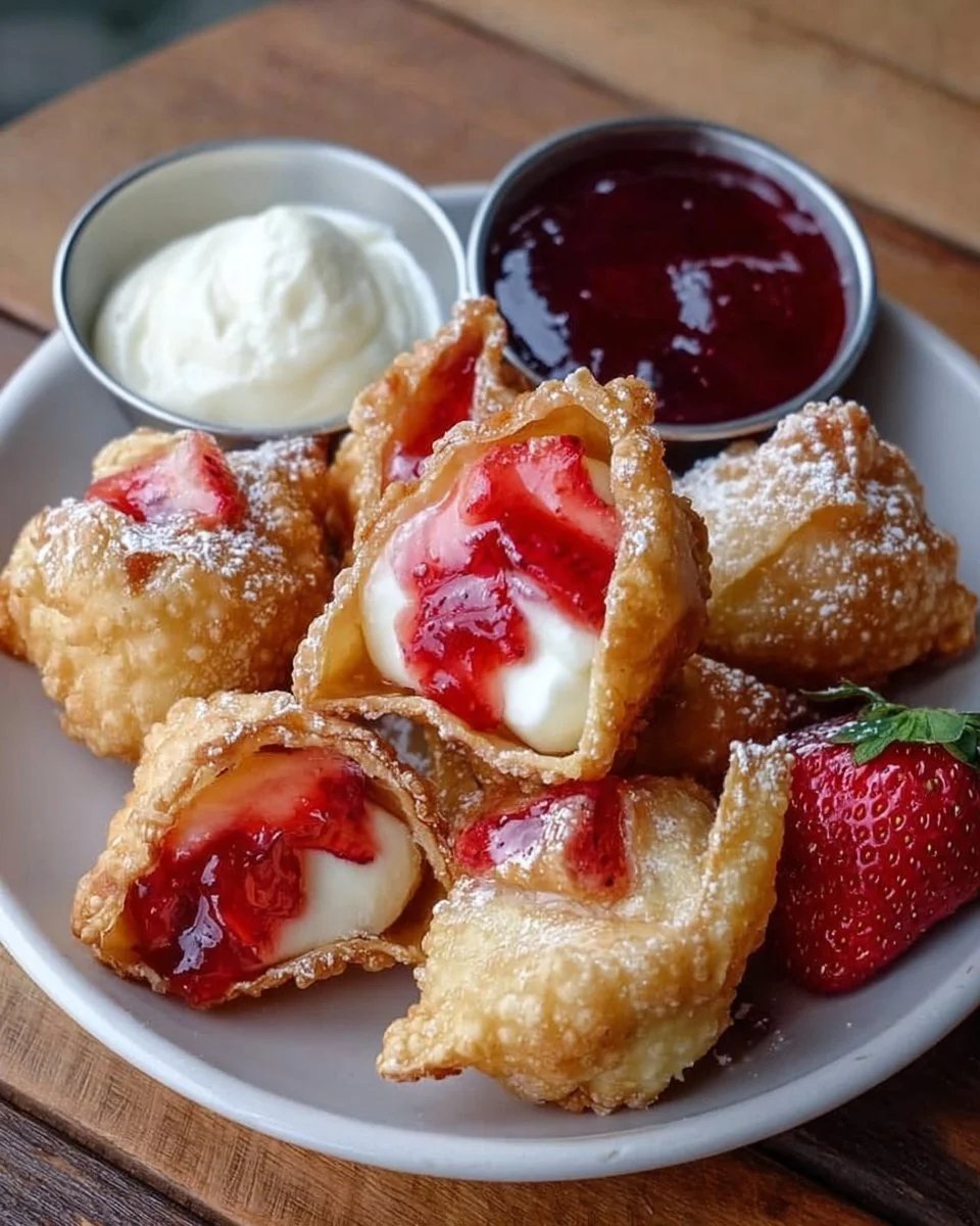 Deep-Fried Strawberry Cheesecake Stuffed Wonton Bites
